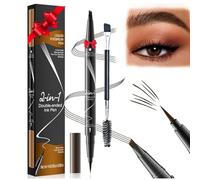 Waterproof Microblading Eyebrow Pen, 2-in-1 Magic Eyebrow Pencil 4 Fork Tip with Eyeline, Natural Hair Like Strokes for Girls Women (Dark Brown)