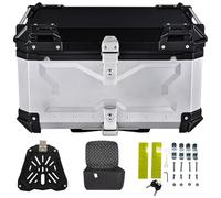 Waterproof Motorcycle Top Box 36L Aluminum Luggage Case with Security Lock Universal Fit for Moped Scooter Multifunctional Tour Tail Box (Silver)