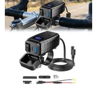 Waterproof Motorcycle USB Socket: 12V Dual USB Motorcycle Socket with ON/OFF Switch and Waterproof LED Voltmeter 12V/24V Motorcycle USB Socket for Car/Boat/Camper/SUV/ATV