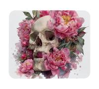 Waterproof Mouse Pad Anti-Slip Rubber Cute Custom Pattern Watercolor Skull and Peonies Flowers Mousepads Keyboard Pad 25x30cm for Studying,Typing,Work