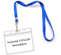 Waterproof Name tag Badge Holders with Neck Lanyard Swivel J-Hook Clip 50 Pack (Horizontal 95x60mm)
