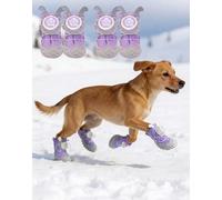 Waterproof Non-Slip Dog Boots 4-Pack - Twist-Lock Buckle & Cute Ears, Dog Boots Paw Protectors, That Actually Stay On, Winter Insulated Snow Boots for Outdoor (Purple4)