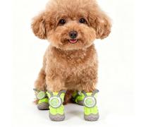 Waterproof Non-Slip Dog Boots 4-Pack - Twist-Lock Buckle & Cute Ears for Small Breeds, Rain Boots for Pets, Hardwood Floor, Outdoor Booties for Snow Hiking (Green,Three yards 4.5~6.5kg)