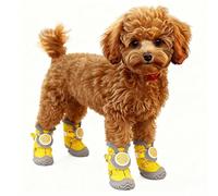 Waterproof Non-Slip Dog Boots 4-Pack - Twist-Lock Buckle & Cute Ears for Small Breeds, Rain Boots for Pets, Hardwood Floor, Outdoor Booties for Snow Hiking (Yellow,One yards 1.0~2.5kg)