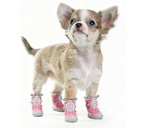 Waterproof Non-Slip Dog Boots 4-Pack - Twist-Lock Buckle & Cute Ears for Small Breeds, Rain Boots for Pets, Hardwood Floor, Outdoor Booties for Snow Hiking (Red,Two yards 2.5~4.5kg)