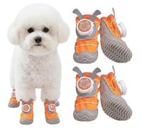 Waterproof Non-Slip Dog Boots Twist-Lock Buckle & Cute Ears for Small Breeds with Rugged Sole, Adjustable Dog Shoes with Reflective Strips, Dog Boots & Paw Protectors for Winter (Orange, L)