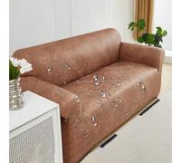 Waterproof Non-Slip Sofa Covers for 1-4 Seater Couch Protectors Reversible Universal Slipcovers with Elastic Straps Dog & Kid Friendly (Brown 145CM-185CM)