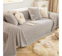 Waterproof Non-Slip Sofa Throw Cover-Stretchable Fluffy Velvet L-Shape 3/4 Seater,King Size Couch Protector for Living Room & Sectional,Machine-Washable Cozy Winter Blanket with Cream-White 180×230cm