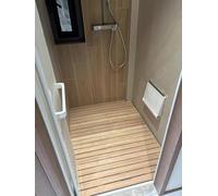 Waterproof Non-Slip Square Teak Wood Bath Mat - Luxury Bathroom Rug, Shower Floor Mat for Bathtub, Sauna, Spa, Outdoor Patio, Available in 20-44 Inch Sizes