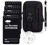 Waterproof Notepad, 6pcs Mini Spiral Notebook & Pen Set with Grid, Waterproof All-Weather Stone Paper Tactical Steno Pads with Pen & Hanging Bag Cover Pocket Notepad for Outdoor Activities Record