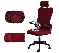 Waterproof Office Chair Cover with Headrest Cover Stretch Jacquard Gaming Chair Slipcovers High Back Computer Desk Rotating Armchair Protector, Wine Red