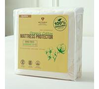 Waterproof Organic Mattress Protector Queen Size - Soft OCS Certified Organic Cotton Surface - Noiseless & Breathable 250 GSM Pad Cover - Deep Pocket Fitted Design
