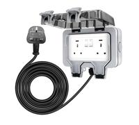 Waterproof Outdoor 13A 2Gang Storm Switched Power Socket Double IP66 Weatherproof Outdoor Plug Twin Switched Double Socket Outside Box (Socket + 3m Cable)