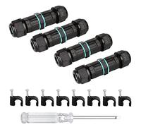 Waterproof Outdoor Cable Connector Zevnico IP68 Cable Connector, 3 Pole Waterproof Connectors for Outside Cables, Inline Electric Wire Connectors 2 Way External Sleeve Coupler Ø 4mm-8mm (Pack of 4)