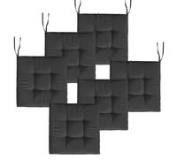 Waterproof Outdoor Chair Cushions Set of 6, Comfortable 7cm Soft Seat Pads with Ties for Patio Chairs & Benches, Black 40x40CM, Perfect for Dining & Relaxing