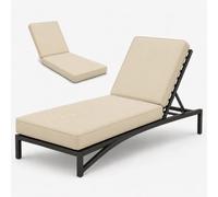 Waterproof Outdoor Chair Pad Thick 50D Foamion for Patio Foldable Recliner Mattress with Anti-Slip Base & 6 Ties Cream Color 183x53x5cm