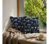 Waterproof Outdoor Cushion Covers 30 x 30 cm Set of 2 Navy Blue Cushion Covers, Square Double-Sided Printing Linen Decorative Pillows for Garden Patio Balcony Bench Decor, (Flower 12x12 Inch) W-F708