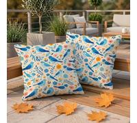 Waterproof Outdoor Cushion Covers 30x30 cm Set of 2 Blue Cushion Covers, Square Double-Sided Printing Linen Decorative Pillows for Outdoor Garden Patio Balcony Bench Decor, (Bird 12x12 Inch) W-F739