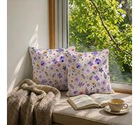 Waterproof Outdoor Cushion Covers 35x35 cm Set of 2 Lilac Cushion Covers, Square Double-Sided Printing Linen Decorative Pillows for Outdoor Garden Patio Bench Home Decor, (Flower 14x14 Inch) W-F363