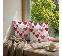 Waterproof Outdoor Cushion Covers 50x50 cm Set of 2 Red Heart Cushion Covers, Square Double-Sided Printing Linen Decorative Pillows for Outdoor Garden Patio Bench Home Decor, (White 20x20 Inch) W-F171