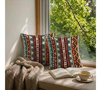 Waterproof Outdoor Cushion Covers 90 x 90 cm Set of 2 Carpet Patterns Cushion Covers, Square Double-Sided Printing Linen Decorative Pillows for Garden Patio Bench Decor, (Bohemia 35x35 Inch) W-F612