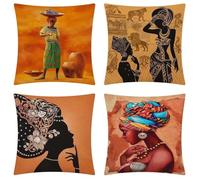 Waterproof Outdoor Cushion Covers Set of 4 50x50cm linen Square Sofa Throw Pillow Double sided African Women Outdoor Cushions Covers 20x20in for Decorative Garden Patio Bench Sofa Cushions o-1130