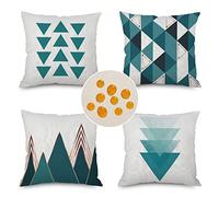 Waterproof Outdoor Cushions Cyan Triangle Pattern Cushion Covers 60x60cm Set of 4 Decorative Pillows with Invisible Zipper Large Cushions Pillow Covers for Patio Garden Bench Couch Farmhouse Decor D79