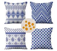 Waterproof Outdoor Cushions Light Blue Boho Cushion Covers 40x40cm Set of 4 Decorative Pillows with Invisible Zipper Large Cushions Pillow Covers for Patio Garden Bench Chair Couch Farmhouse Decor F42