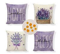 Waterproof Outdoor Cushions Lilac Violet Pattern Cushion Covers 50x50cm Set of 4 Decorative Pillows with Invisible Zipper Large Cushions Pillow Covers for Patio Garden Bench Couch Farmhouse Decor F54