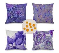 Waterproof Outdoor Cushions Purple Flower Pattern Cushion Covers 50x50cm Set of 4 Decorative Pillows with Invisible Zipper Large Cushions Pillow Covers for Patio Garden Bench Couch Farmhouse Decor I15