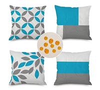 Waterproof Outdoor Cushions White Geometric Plaid Cushion Covers 80x80cm Set of 4 Decorative Pillows with Invisible Zipper Large Cushions Pillow Covers for Patio Garden Bench Couch Farmhouse Decor J90