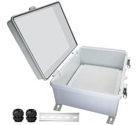 Waterproof Outdoor Electrical Box Junction Box Weatherproof IP67 ABS Plastic Enclosure Switch Router Project Box with Mounting Plate with Wall Bracket 2 Cable Glands Grey 16" x 12" x 7"