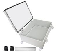 Waterproof Outdoor Electrical Box Junction Box Weatherproof IP67 ABS Plastic Enclosure Switch Router Project Box with Mounting Plate with Wall Bracket 2 Cable Glands Clear 15.74" x 11.81" x 6.7"
