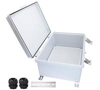 Waterproof Outdoor Electrical Box Junction Box Weatherproof IP67 ABS Plastic Enclosure Switch Router Project Box with Mounting Plate with Wall Bracket 2 Cable Glands Grey 13.78" x 9.85" x 5.92"