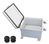 Waterproof Outdoor Electrical Box Junction Box Weatherproof IP67 ABS Plastic Enclosure Switch Router Project Box with Mounting Plate with Wall Bracket 2 Cable Glands Clear 8.27" x 8.27" x 5.12"