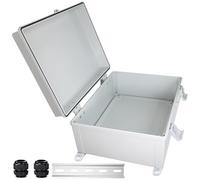 Waterproof Outdoor Electrical Box Junction Box Weatherproof IP67 ABS Plastic Enclosure Switch Router Project Box with Mounting Plate with Wall Bracket 2 Cable Glands Grey 15.74" x 11.81" x 6.7"