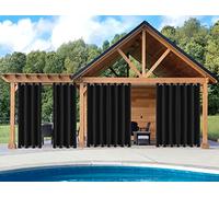 Waterproof Outdoor Patio Curtain - Thermal Insulated Blackout Drapes for Gazebo Porch & Balcony - 100" x 55" Privacy Curtain Panel - Heavyweight Black Design