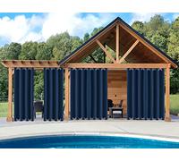 Waterproof Outdoor Patio Curtain - Weighted Thermal Insulated Blackout Drapes for Gazebo Porch & Balcony - 100" x 65" Dark Blue Privacy Curtain (1 Panel)