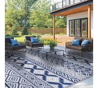 Waterproof Outdoor Rug 5x8 ft, Reversible Plastic Straw Patio Camping Rugs, Outdoor Indoor RV Mat Carpet for Patio, Outside Entry, Backyard, Deck, Bench, Picnic, Camper(5x8,Blue&White)