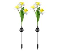 Waterproof Outdoor Solar Flower Lamp - 2 LED Daffodil Lights with 3 Heads, Solar Garden LED Garden Light, Waterproof Outdoor Flower Pathway Light, Decorative Solar Lamp
