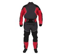 Waterproof Overalls 4-layer Kayak Dry Suit For Men Latex Gaskets On Neck And Wrist Dual-adjustable Overskirt Hook-and-loop Neoprene Locks Down(Red,S)