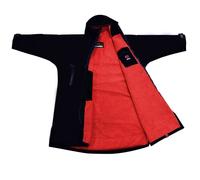 Waterproof Oversize Adult Swimming Changing Robe,Windproof Hooded Surf Poncho Coat Swim Towel - Swimming, Surfing, OCR Events - Long Sleeves (S, Black/Red)