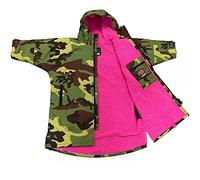 Waterproof Oversize Adult Swimming Changing Robe,Windproof Hooded Surf Poncho Coat Swim Towel - Swimming, Surfing, OCR Events - Long Sleeves (L, Camouflage/Pink)