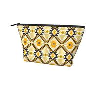 Waterproof Oxford Cosmetic Bag Southwestern Aztec Native American Yellow, Large Capacity Makeup Pouch with Zipper for Girls Women, Luxury Toiletry Pen Pencil Cosmetic Holder