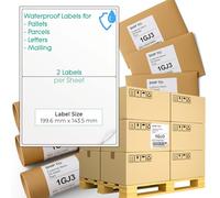 Waterproof Pallet Address Labels | 100 Labels [1x2 (2 per Sheet), 50 A4 Sheets] | White Matte Self-Adhesive | Inkjet & Laser Printable - Template Instructions Provided | Pallets, Mailing Labelling