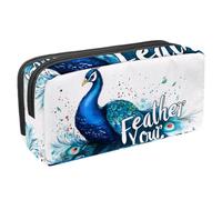 Waterproof Pencil Case Large Capacity Pencil Pouch with Zipper, Feather Peacock Illustration Stationery Pen Bag Pouch Holder Box Organizer for Teens Girls Adults Student