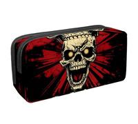 Waterproof Pencil Case Large Capacity Pencil Pouch with Zipper, Rock on Skull Stationery Pen Bag Pouch Holder Box Organizer for Teens Girls Adults Student