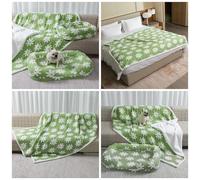 Waterproof Pet Blanket Green Stylish Jacquard Throw Blankets for Dog Bed Couch Sharpa Fleece Mat Covers Puppy Cats Sofa Furniture Protection Washable Reversible Cover(Green Flower,S)