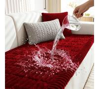 Waterproof Pet Sofa Cover for 2/3/4 Seater Couch L-Shaped Corner Protector Thick Corduroy Fuzzy Settee Cover for Dogs & Kids Red 90x160cm