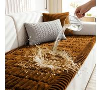 Waterproof Pet Sofa Cover for 2-4 Seater Couch L-Shaped Corner Protector Thick Corduroy Fuzzy Pads Amber Gold 90x210cm - Ideal for Dogs and Kids